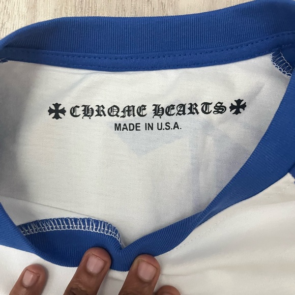 Chrome Hearts Raglan Baseball Long Sleeve Navy White Graphic Tee - Picture 3 of 6